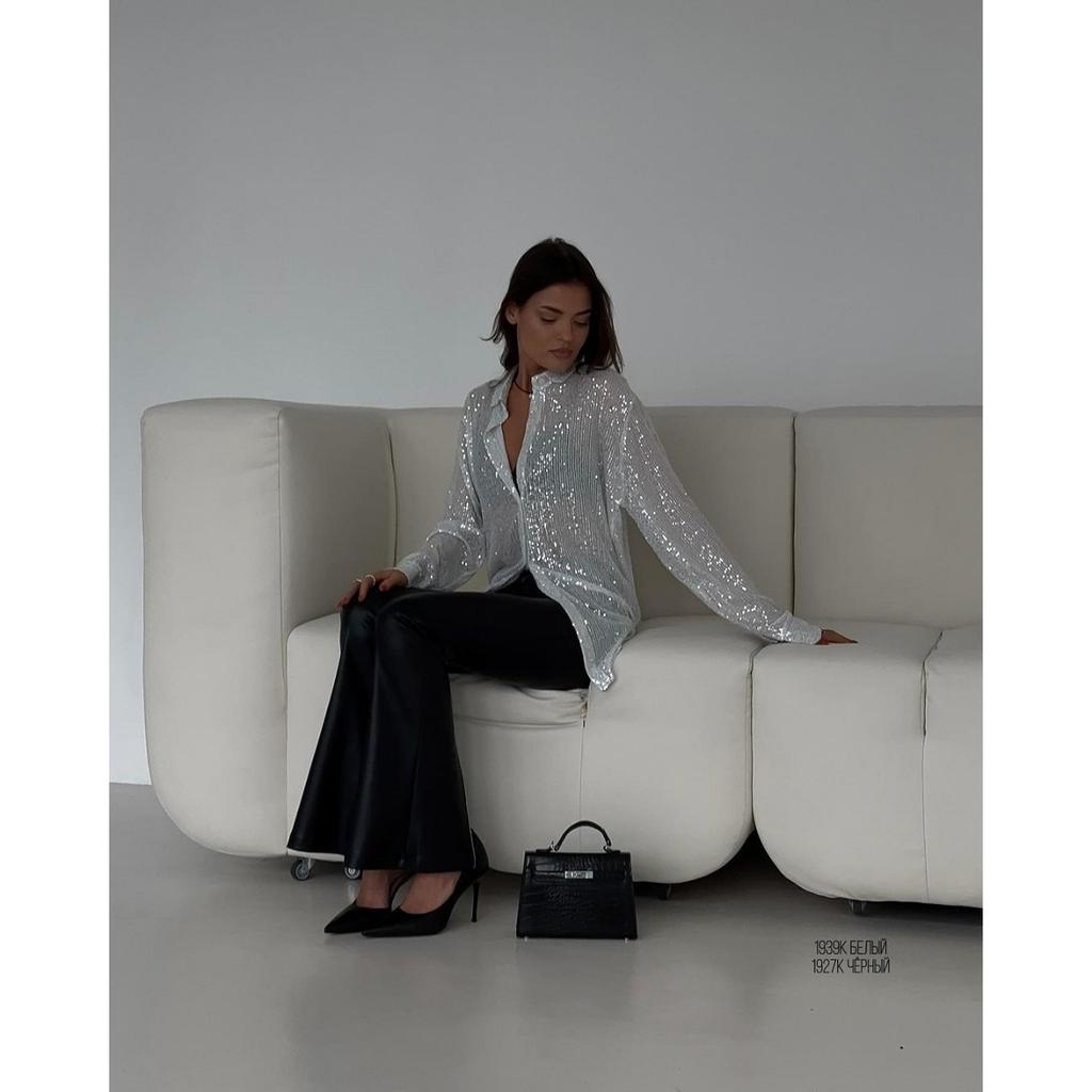 Loose Long Sleeved Fashionable Party Costumes Cardigan Top with Sparkling Sequins Women's Blouses & Shirts