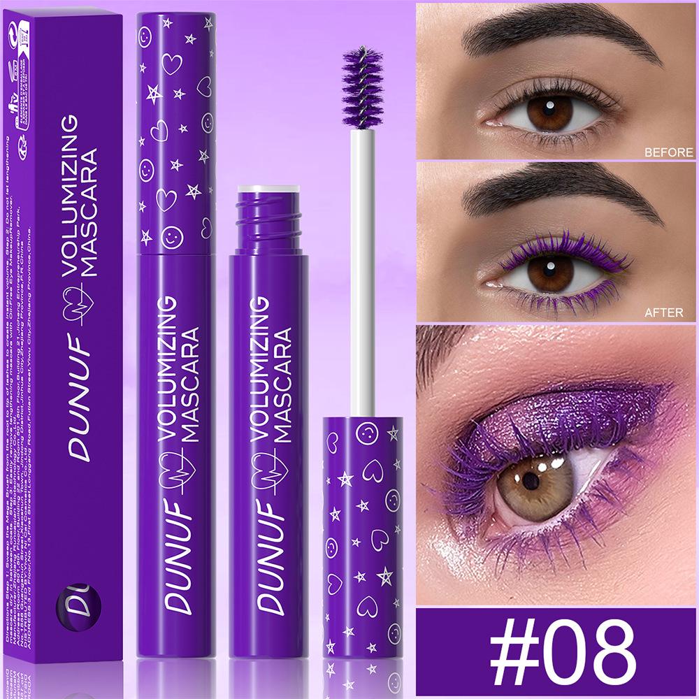 DUNUF Rainbow Mascara: Long-Lasting, Volumizing, and Curling in Blue, Purple, Green, and White for Festive Children's Day and Stage Makeup.