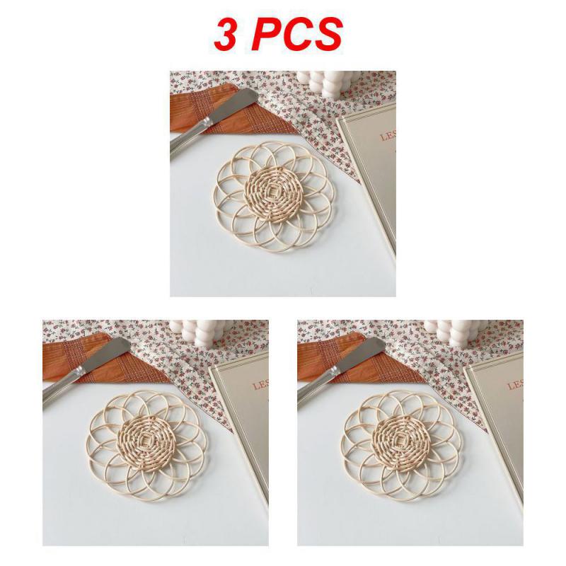 Ins Style Hand-woven Tea Coaster Rattan Insulation Pad Simple Creative Cup Holder Circular Flower Shape Household Parts