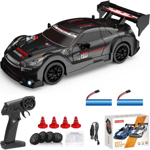 KAIMIO 1:24 Scale RC Drift Car 4WD 2.4GHz 30KM/H High-Speed ??Racing Sports Toy Car with LED Lights, Race and Drift Wheels (8601-Black)