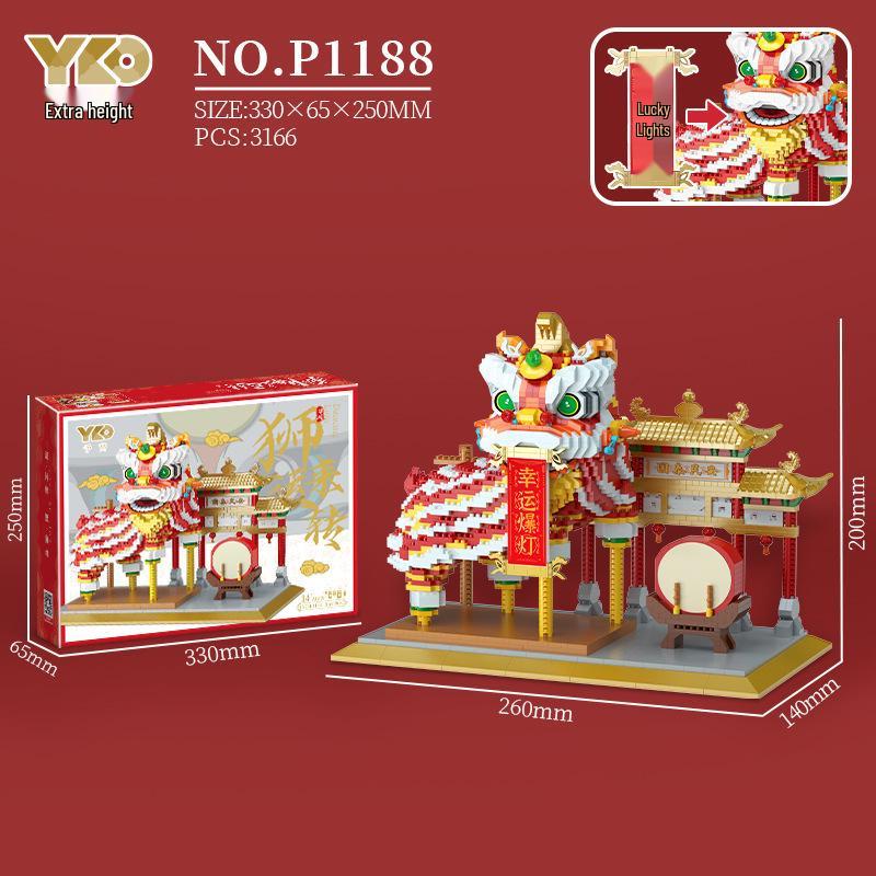 Year of the Dragon Micro-Particle Building Blocks: Auspicious Lion & Dragon Set - Spring Festival Gift