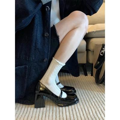 Talons hauts à bout carré pour femmes, chaussures de printemps et d'automne, style français, noir, bout ouvert, boucle à une bride, chaussures JK, talon épais, chaussures à talon unique, Mary Jane, chaussures pour femmes