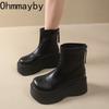 Autumn Winter Chunky Heel Women Short Boots Vintage Round Toe Platform Shoes Ladies Short Plush Gothic Ankle Booties