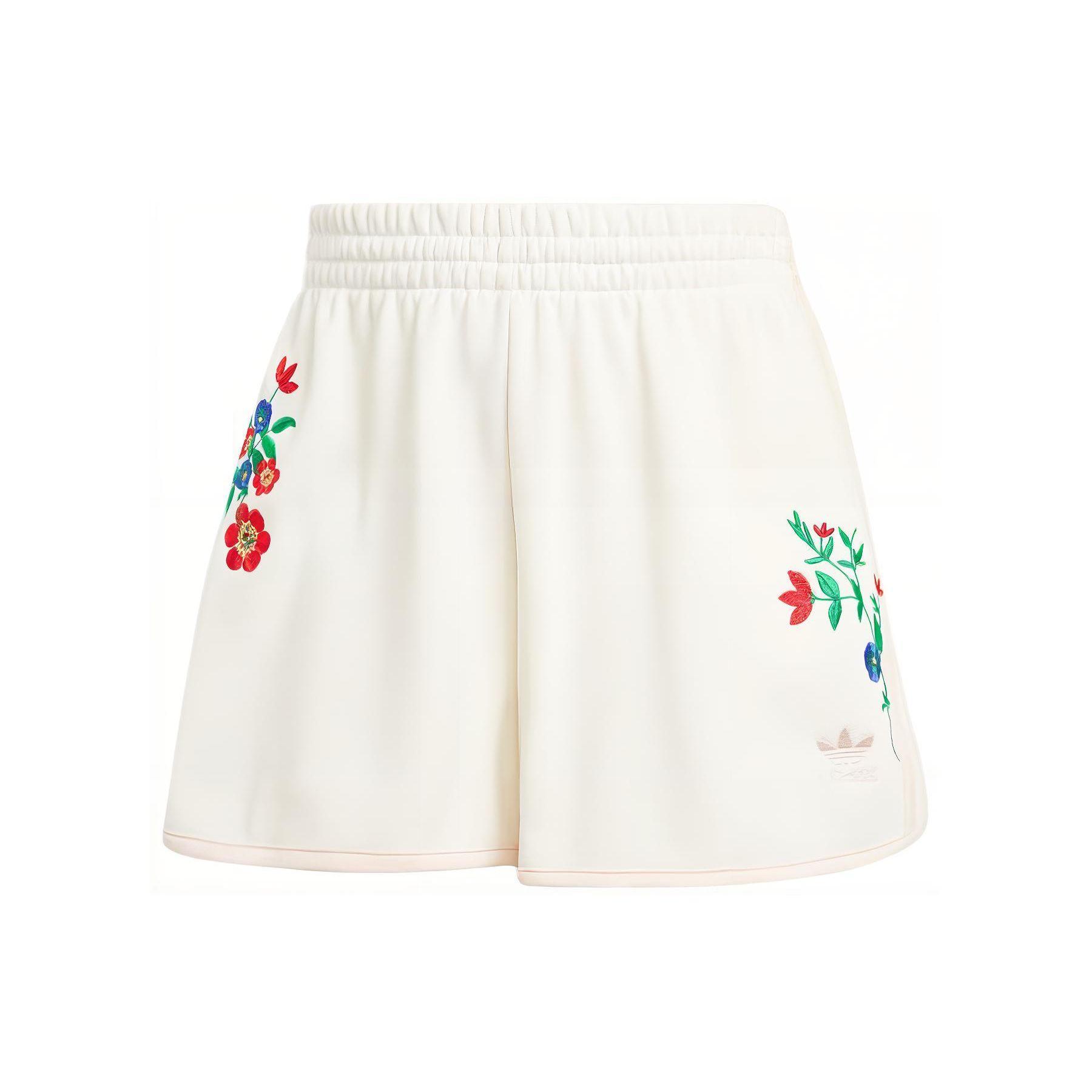 Adidas Originals Embroidered Floral Elastic Casual Sports Shorts Women Cloud-White IS3869 L