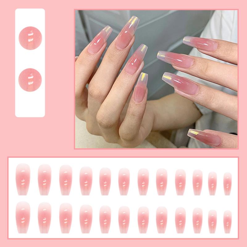 2025 Newest 24Pcs/Set Nail Art French Fake Nails Set With Glue Abs Plastic - Simple Short Nail Stickers