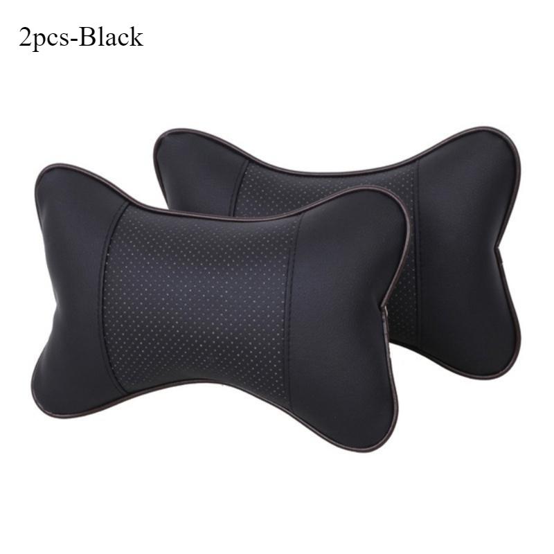 2Pcs Leather Knitted Car Pillows Headrest Neck Rest Seat Accessories Auto Safety Pillow Car Neck Pillow Car Headrest