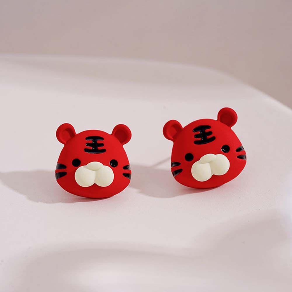 

Cartoon Tiger Tiger Shaped Red Animals Tiger Earrings Studs Earrings Korean Style Women Ear Studs