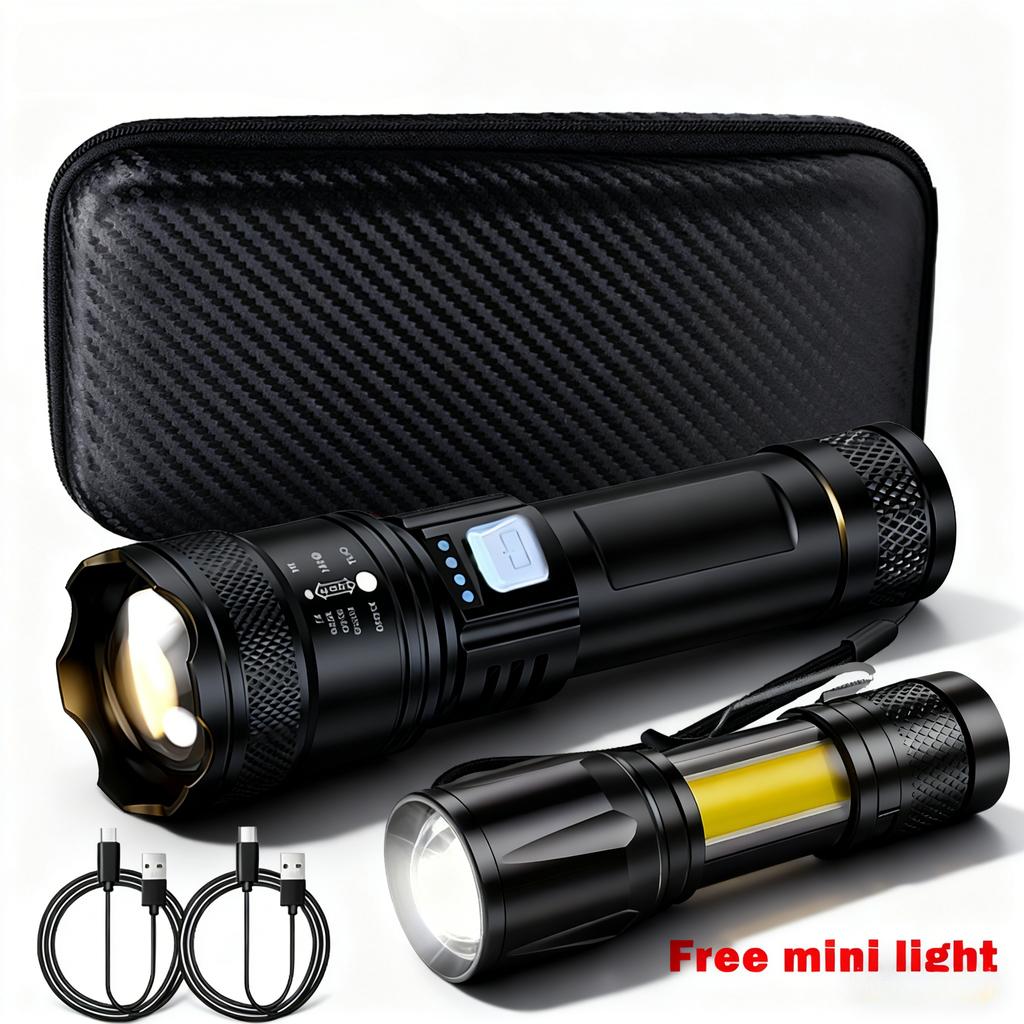 Powerful LED Flashlight Battery Display USB Rechargeable Light Telescopic Zoom Torch Lamp Outdoor Camping Fishing Lantern