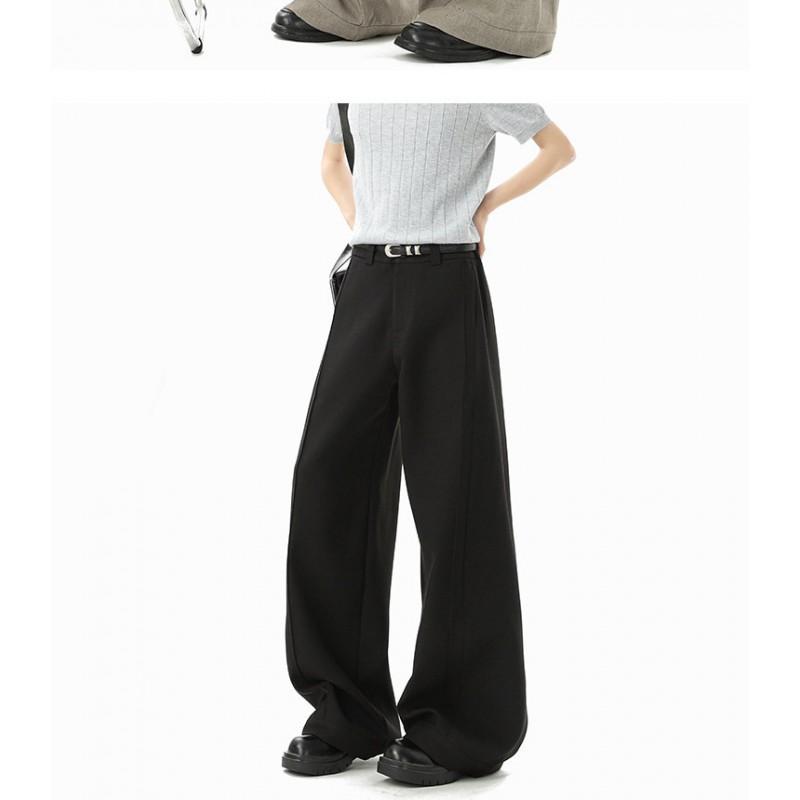 Mens Vintage Pleated Wide Leg Trousers Casual Loose Straight Fit Dress Pants