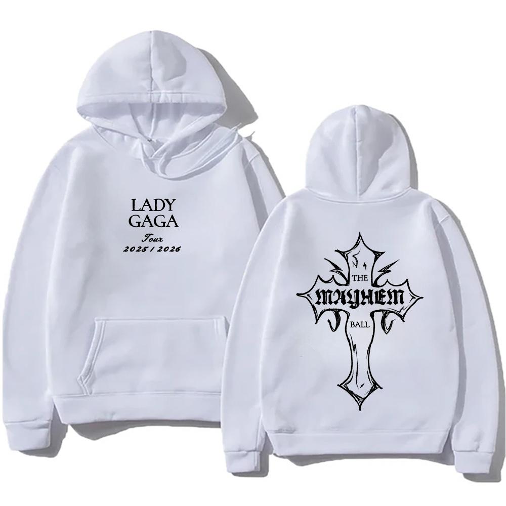Lady Gaga Fashion Hoodies Lady Gaga MAYHEM Cross Cutoff Print Sweatshirt Fall Retro With Hooded Clothing Unisex Loose Streetwear