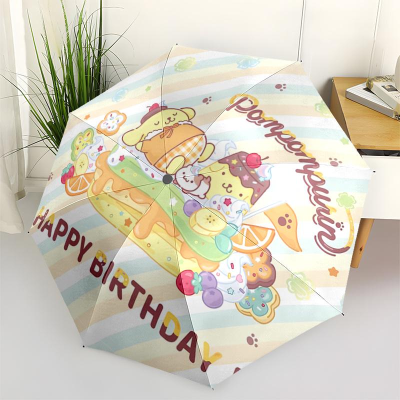 

1pc PomPomPurin Happy Birthday! Automatic Folding Umbrella with 8-Bone Iron Frame, Portable Design for Travelers and Daily Use - Perfect Gift for Fans