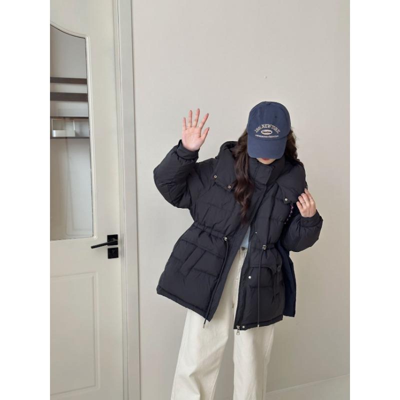 Medium and Long Hooded Down Jacket Women's Winter Fashion Sweet Small Zipper Warm White Duck Down Jacket Tide