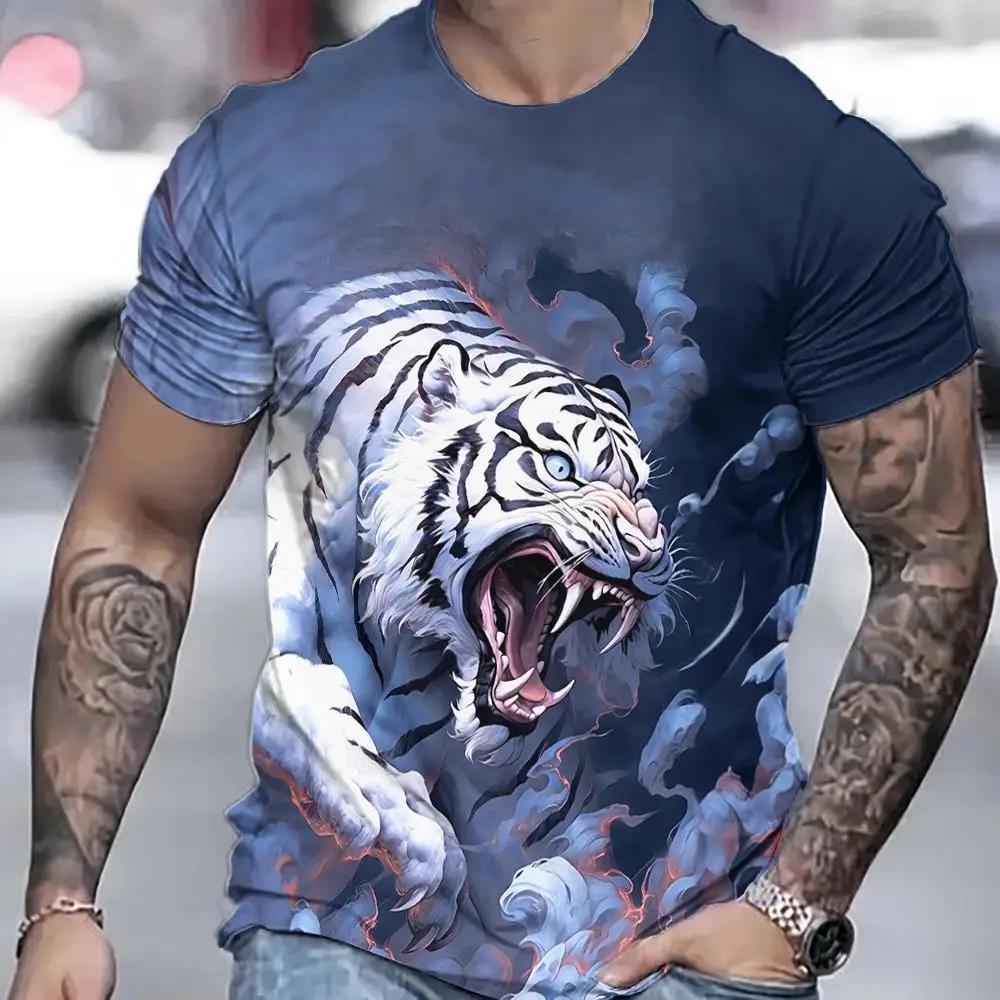 Tiger For Men 3D Animal 3D Print Summer Short Sleeved Pullover Oversized Top Casual