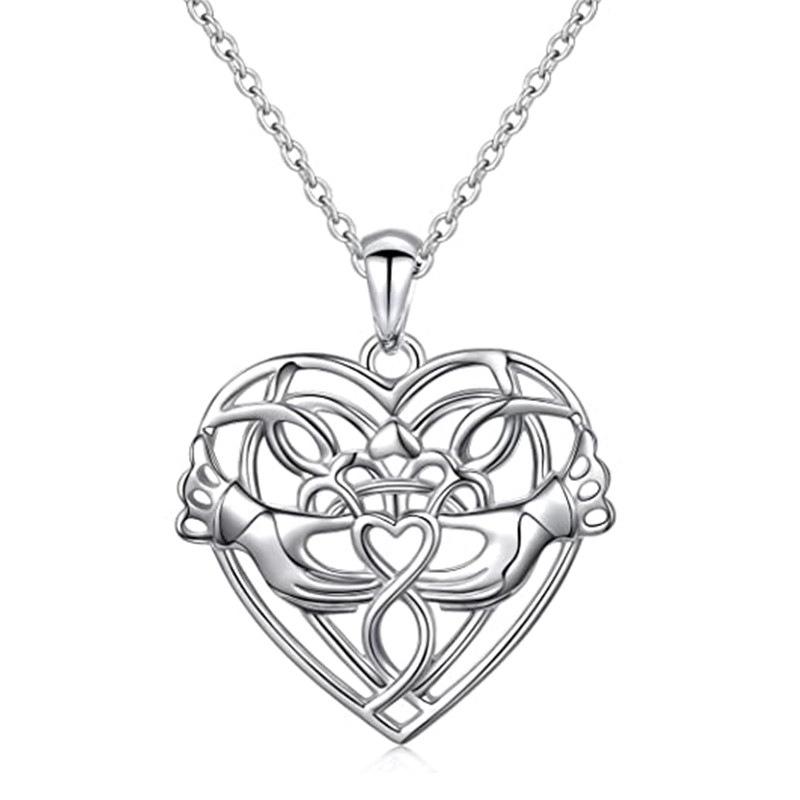 Hollow Heart Intertwined Hand Knot Pattern Pendant Women Clavicle Necklace