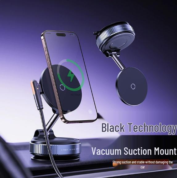 Magnetic Car Phone Holder with 15W Fast Wireless Charging & Rotating Atmosphere Light