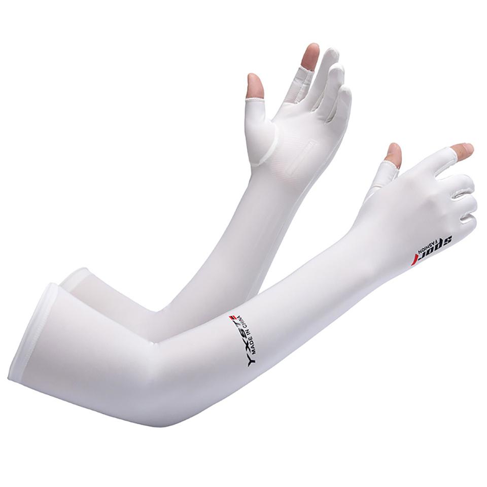 1Pair Summer Sunscreen Ice Sleeve Breathable Ice Silk Extended Two Finger Gloves Arm Sleeves for Sports Riding Driving