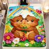 Love Otters Holding Flowers Rainbow Garden Blanket Soft Flannel Throw Home Decor Art Print Couple Gift Kids Bedroom Decor