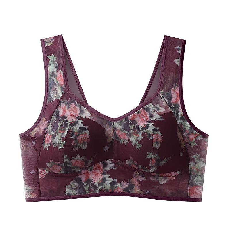 BH in Übergröße für Damen, nahtlose Unterwäsche, Push-Up, kabellos, Büstenhalter, Blume, transparente Dessous, Vollschalen-BHs mit dünnen Körbchen, sexy Bralette