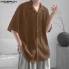 INCERUN Plus Size Men Lapel Neck Short Sleeve Texture Casual Shirts Tops