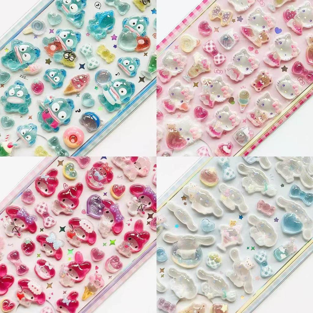 3D   Kuromi Cinnamoroll Stickers Cute Anime Transparent Jelly Crystal Decorative Sticker Note Phone Case DIY Toy
