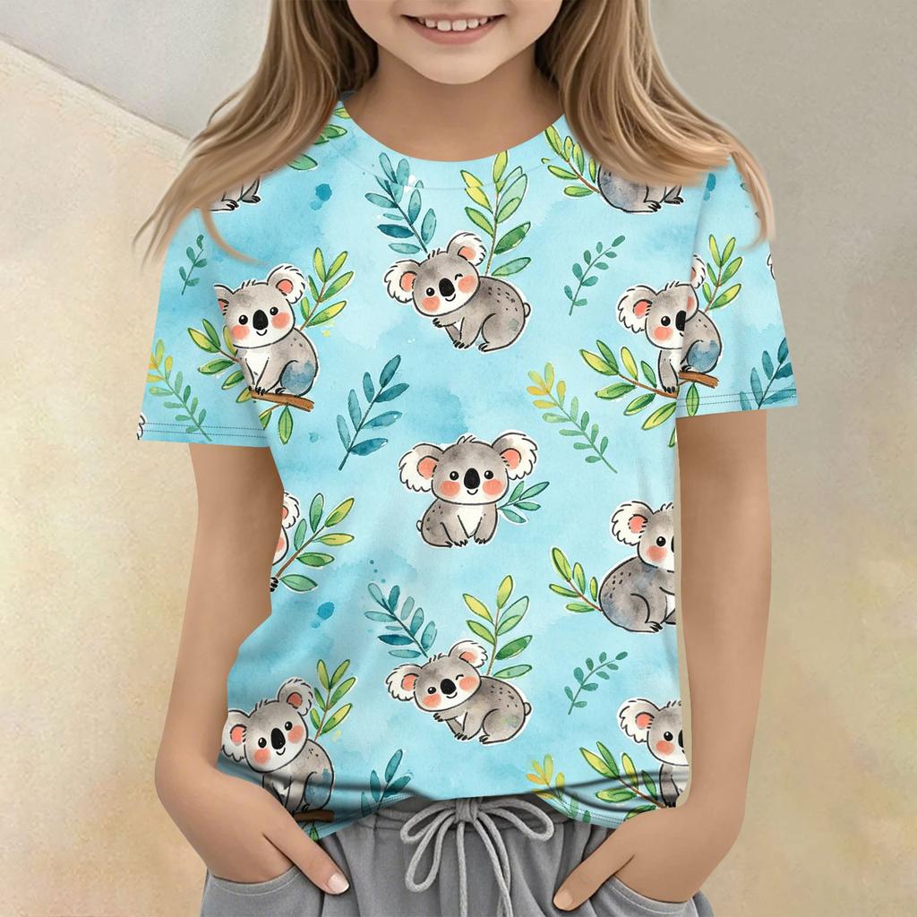 Kids Short Sleeve T Shirt Casual Loose Fit Crew Neck Top with Animal Print Soft Comfortable Fabric Suitable for Everyday Wear