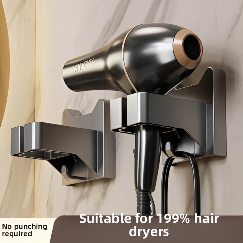 Wall Mounted Hair Dryer Bracket Bathroom Shelves Punch-free Drilling Storage Rack Tools Organizer For Hair Dryer, White ,Black