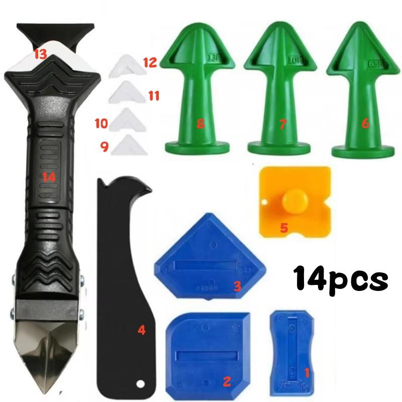 14PCS Caulk Nozzle Applicator Silicone Scraper Sealant Caulking Smooth Remover Tools Kit Floor Caulk Finisher Grout Accessoriess
