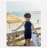New Toddler Boys' Korean Style Black & White Color Block One-Piece Swimsuit - Quick-Drying & Sun-Protective
