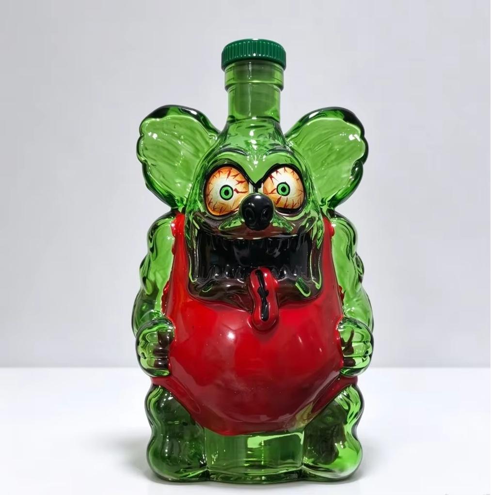 Creative Hand Blown Green Glass Decanter, Sculpted Liquor Wine Bottle, Home Bar Decor Container, Whiskey Lover Gift