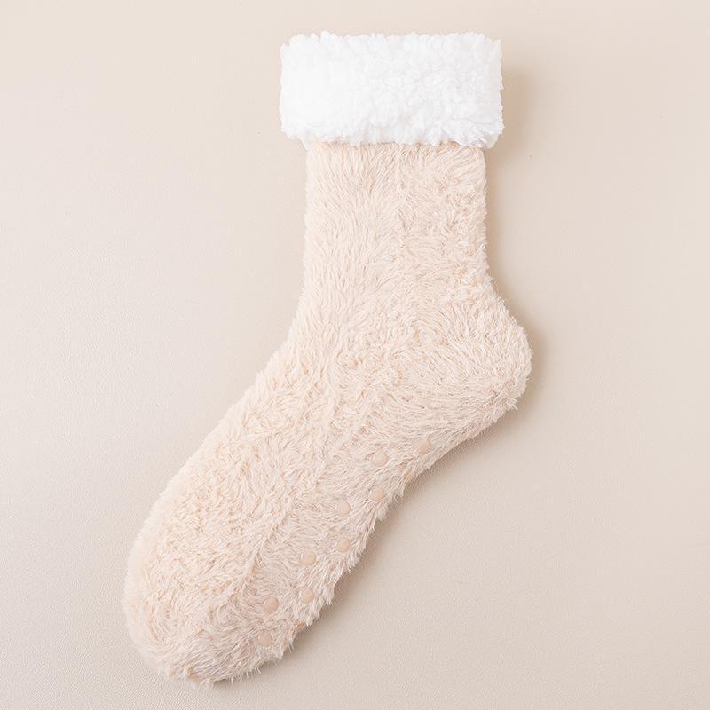 Damen Plüsch Mid-Tube Anti-Rutsch Socken für Herbst & Winter - Warme, Dicke, Haus-, Schlaf- & Wochenbett-Socken