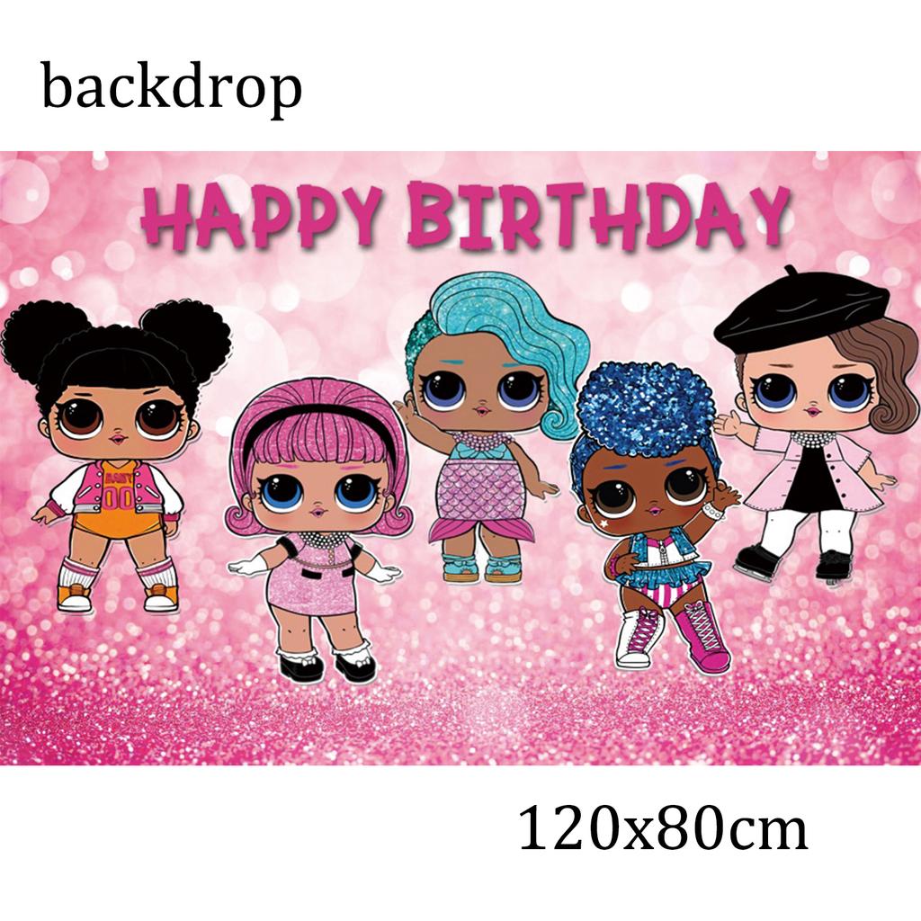 Surprise Doll Birthday Theme Decorations Backdrop Baby Shower Suppl Lol Party Cake Topper Balloon Paper Banner Plates Cups for Round Sensory Durable