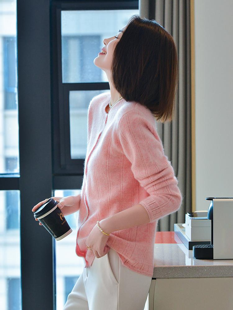 Dámský kašmírový kardigan Qinghe kašmír 30% kašmír 70% vlna podzimní a zimní kašmírový kardigan měkký a teplý