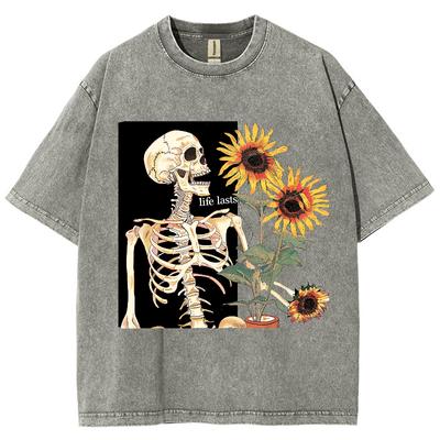 Tricouri cu Imprimeu Floare Soarelui Craniu Femei Tricou 100% Bumbac Îmbrăcăminte Respirabilă Tricou Casual Oversized