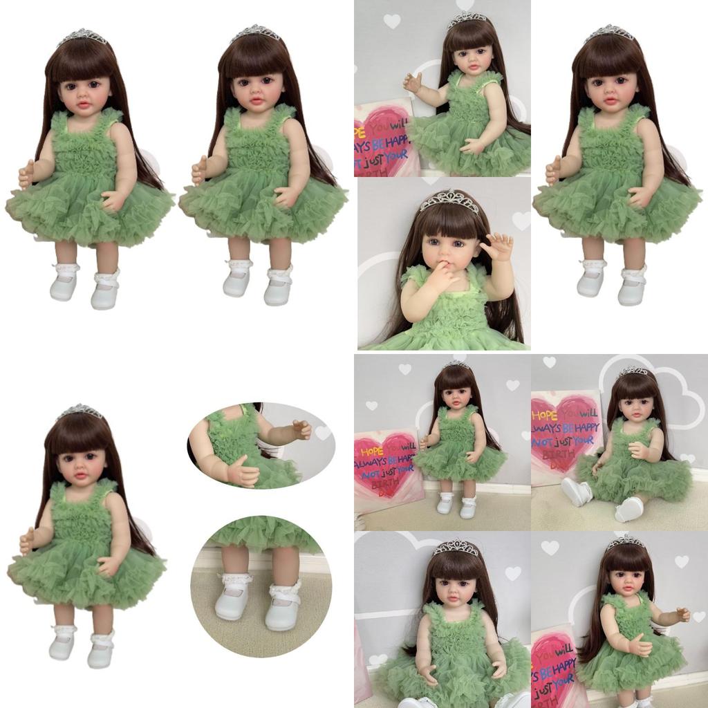 Npk 55cm Lebensechte Reborn-Puppe Betty Mit Braunen Haaren Und Cowboy-Overalls