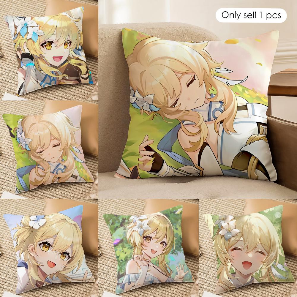 Lumine Cute Genshin Impact Cushion Cover Silky Short Plush Invisible Zipper Dustproof Sofa Pillow Case For Home Decor