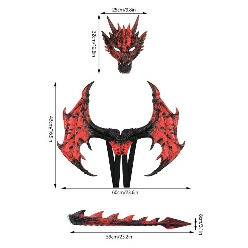 Drachenkostüm für Kinder Jungen Mädchen, Drachenflügel Schwanz Masken-Set, Halloween Dinosaurier Cosplay Kostüm Zubehör