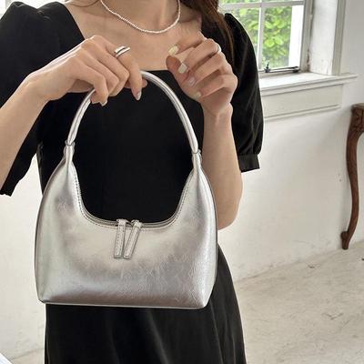 Bolsa de verão feminina Silver Crescent 2025: Bolsa de ombro versátil estilo francês