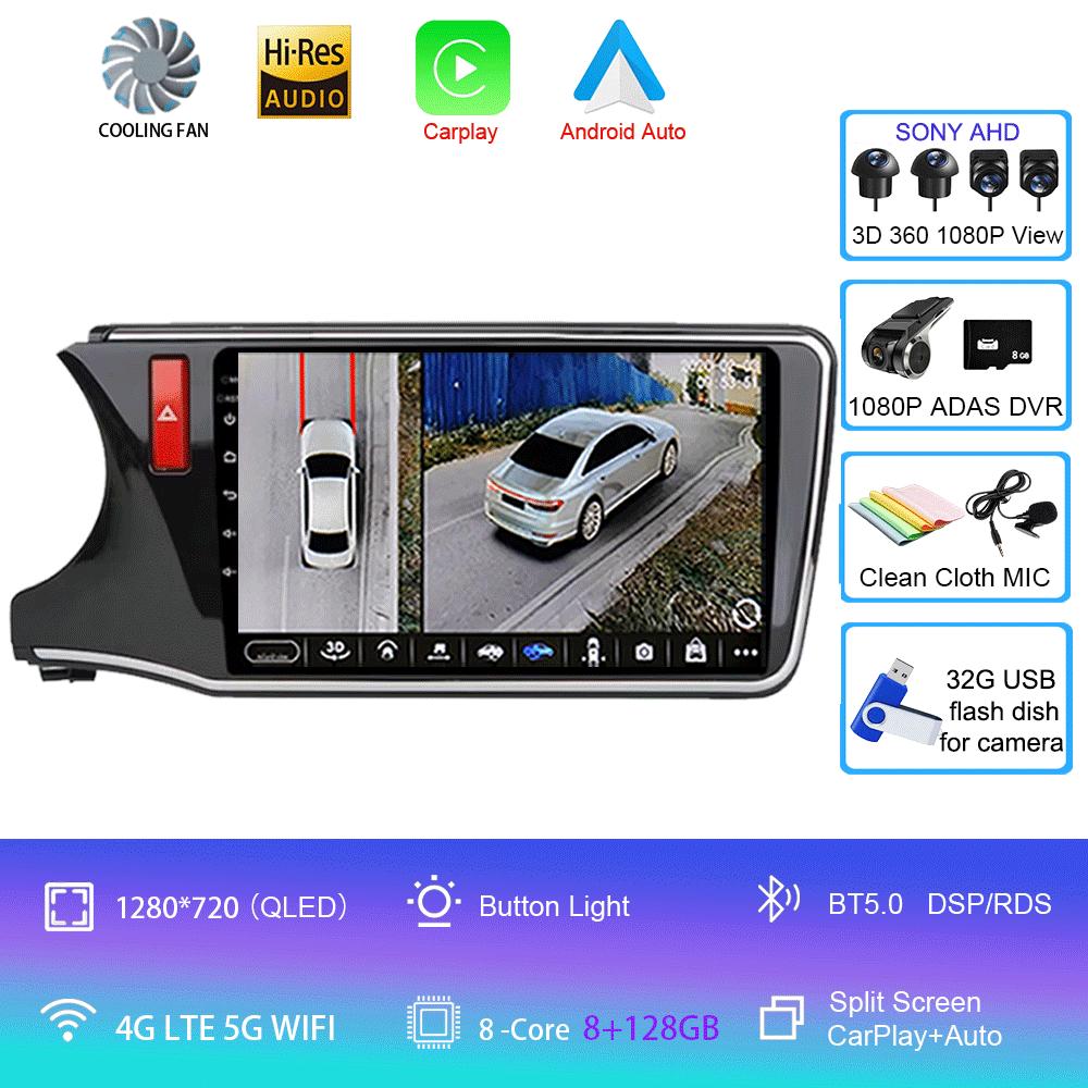For Honda City Grace 2014 - 2017 Android 14 Car Radio Multimedia Player Unit RHD Head Navigation GPS 4G Wifi BT DSP QLED Screen