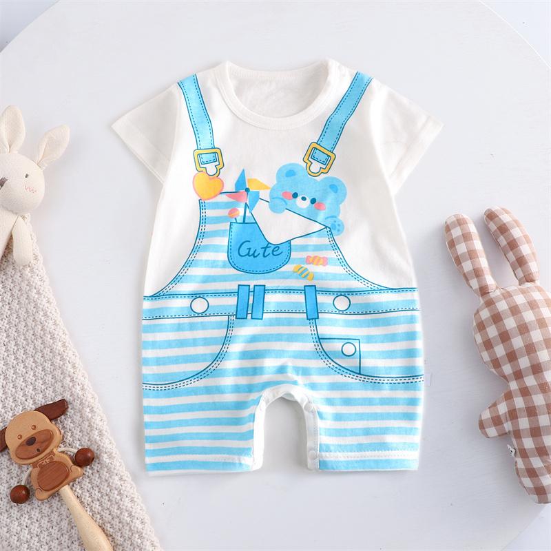 2026 Summer Kids O-Neck Short Sleeve Pajama-Rompers Baby Spring Short Crawling Clothes Cartoon Cotton Jumpsuit for Girl Boy