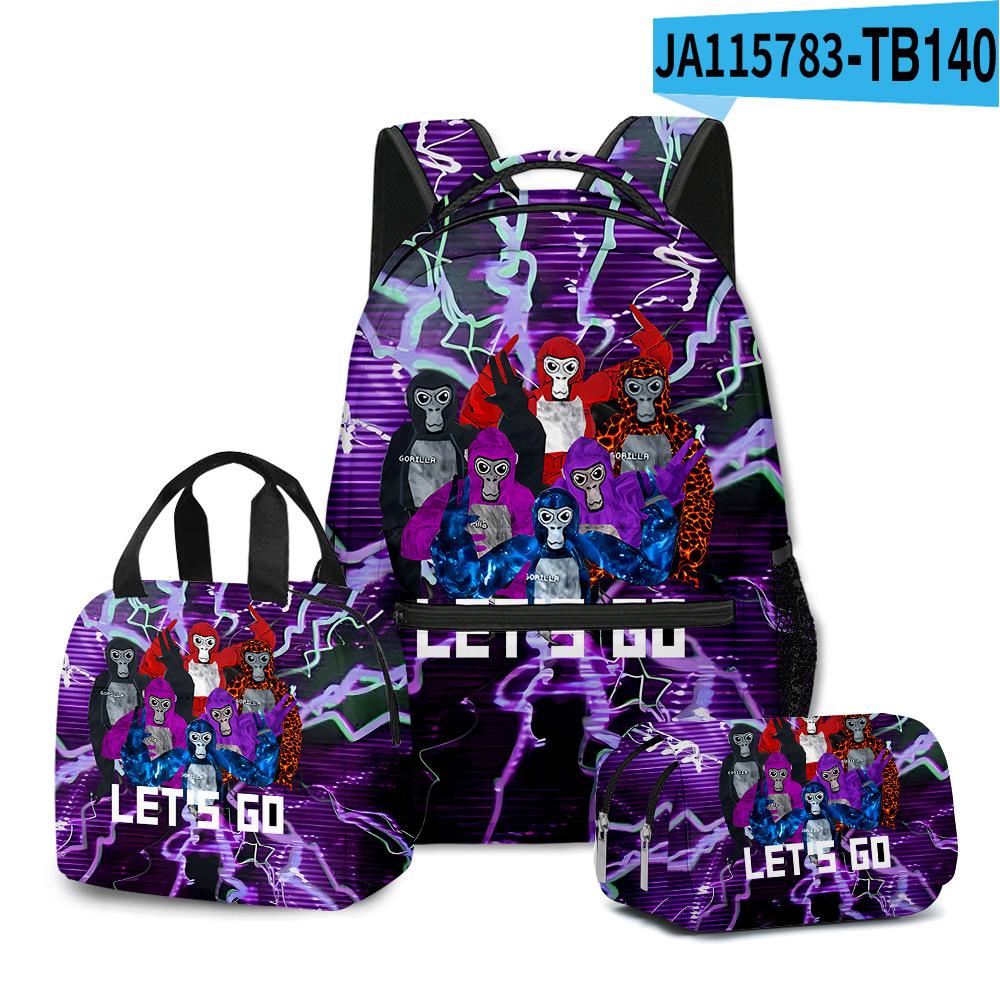 Mode Nieuwigheid Mode Cool Gorilla tag 3D Geprint 3 stuks/Set Student Schooltassen Laptop Dagrugzak Rugzak Lunchtas Etui