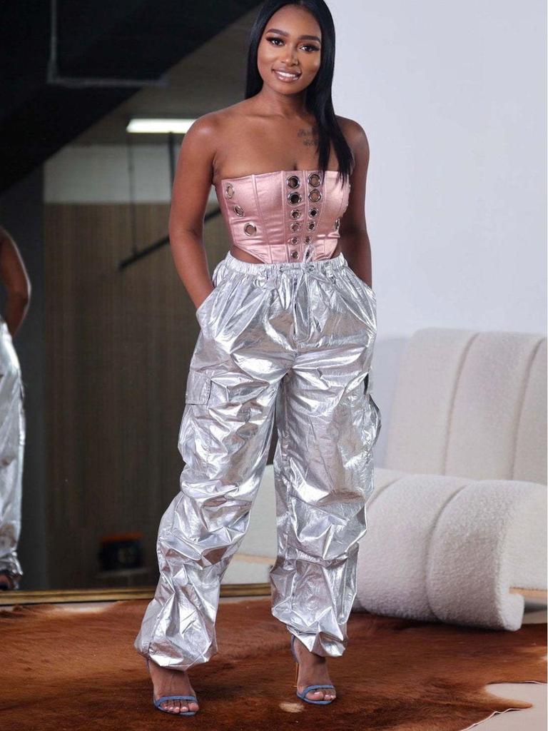 European & American Women's Fashion Casual Long Pants with Solid Color & 3D Pockets