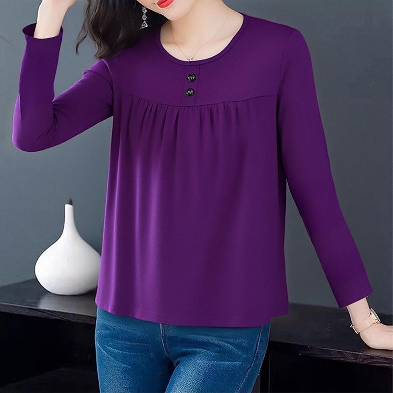 Plus Size Women S Long Sleeve T Shirt Round Neck Casual Top For Middle Aged Moms