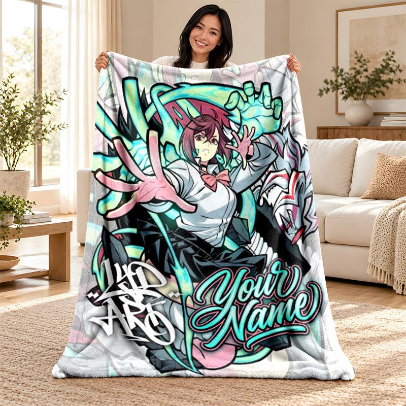 Dandadan Custom Name Fleece Blanket Personalized Soft Cozy Throw Blanket Customized Gift for Birthday Christmas