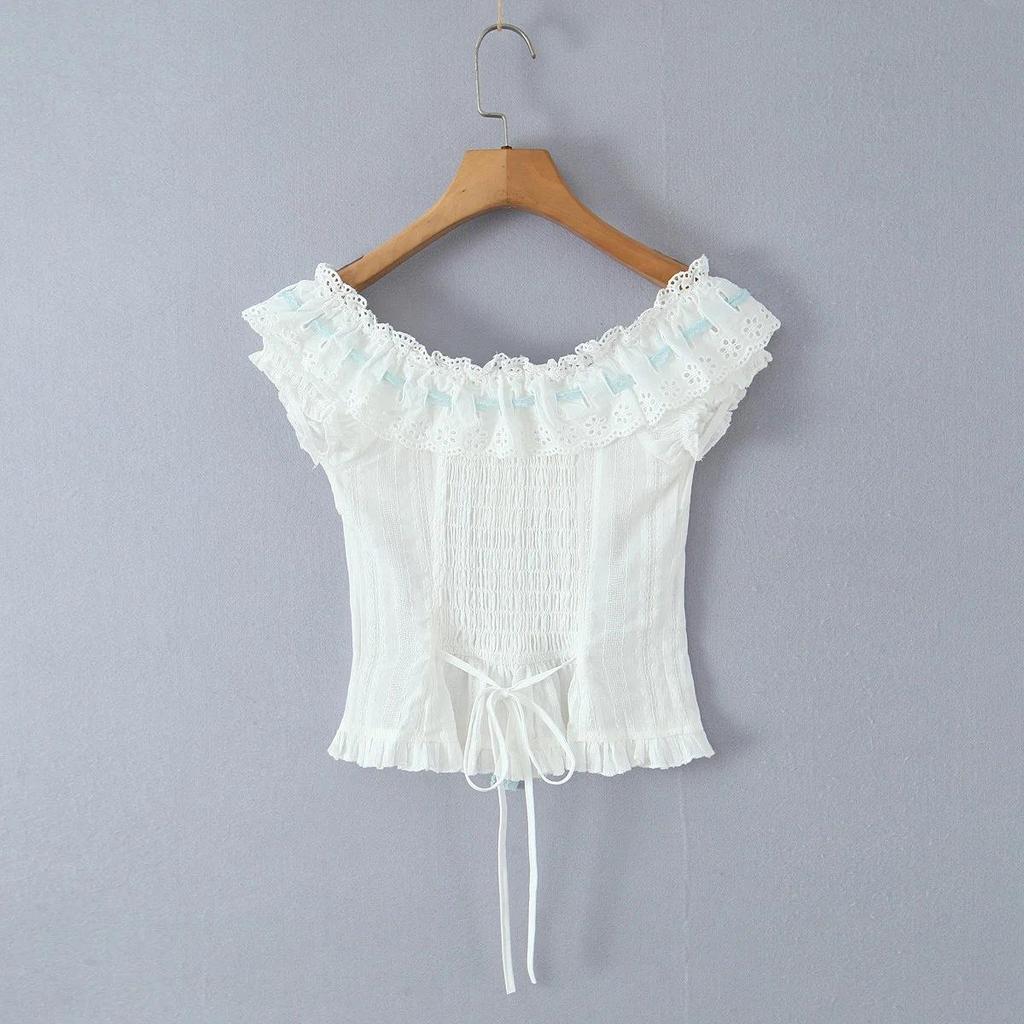 Lace Trim One-Shoulder Camisole - Color Block Slimming Button-Down for Women