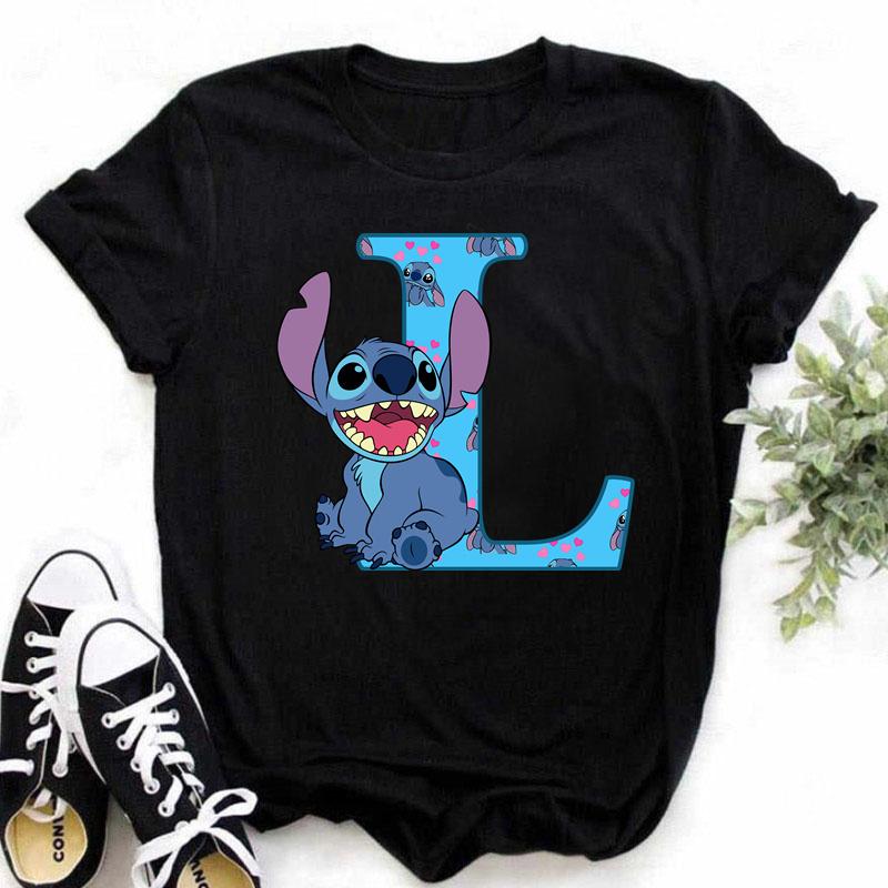 Disney A-Z Buchstabe Sommer Damen Bedrucktes T-Shirt Lässiges Oberteil T-Shirt Mode Cartoon Übergröße T-Shirt Kawaii Y2k T-Shirt