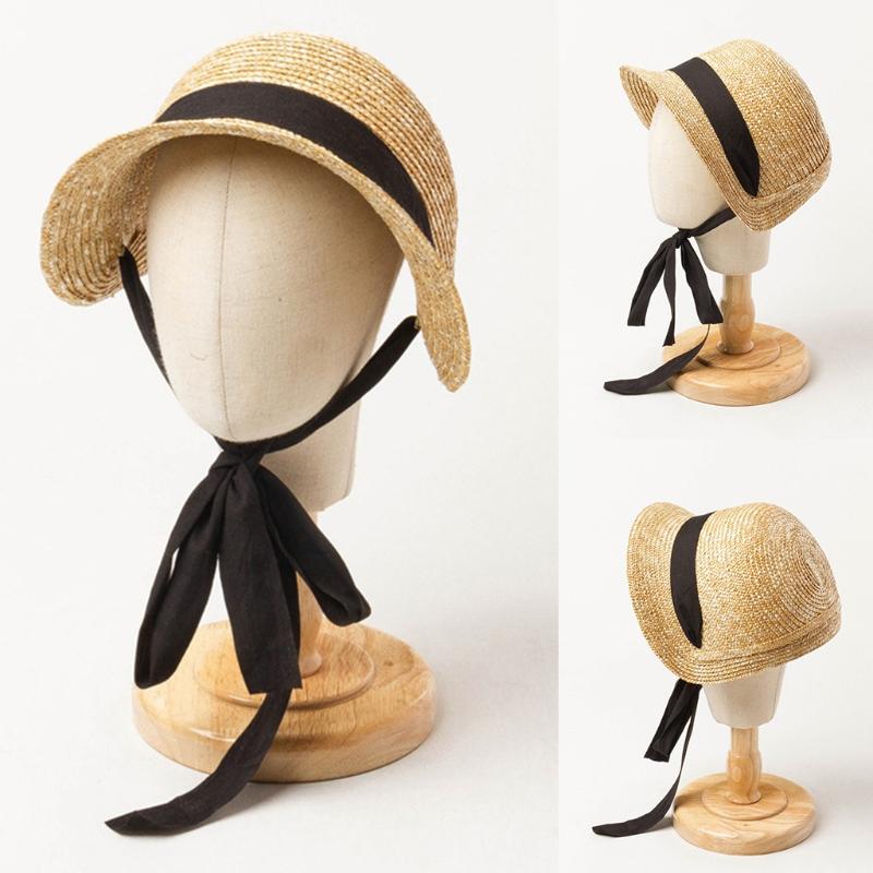 Sun Straw Hat for Children Kids Outdoor Activities Chin Straps Adjust Hat Girls Raffia Sun Cap Summer Beach Seashore