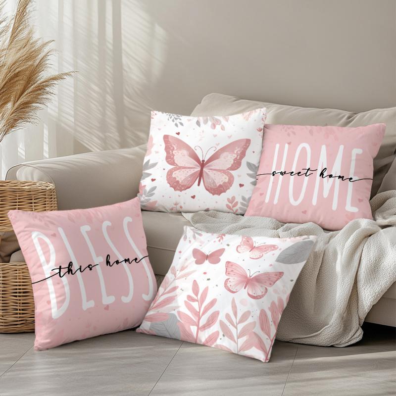 Vikama Pink Butterfly 45X45Cm Pillow Cover Soft Decorative Cushioncase For Sofa Bedroom Living Room Home Decor