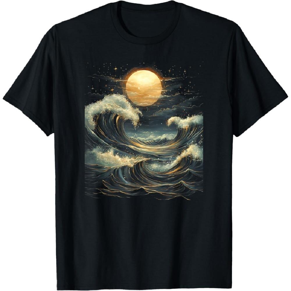 

Blue Wave Full Moon Mystical Boho Witch Zen Women Outdoors T-Shirt S