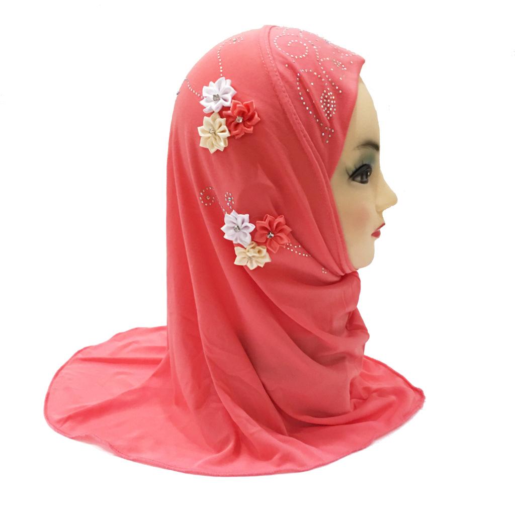 Fit 2-5 years old small girl cute hijab cap with flower beautiful muslim scarf islamic headscarf hat amira pull on headwrap