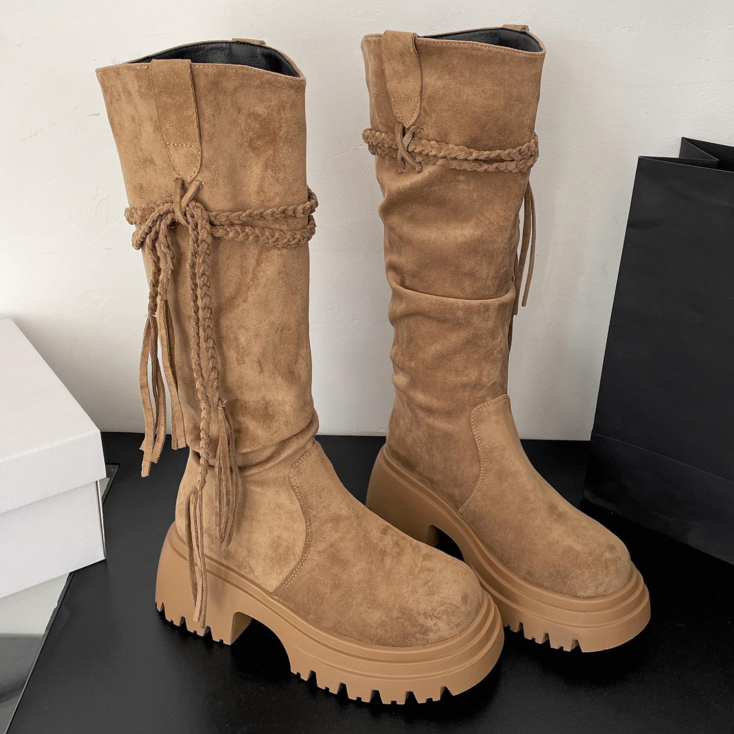 

Белые ретро ботинки на толстой подошве и толстом каблуке детские ботинки 2025 новая осень с юбкой увеличивающие рост куча рыцарские ботинки 40 хаки